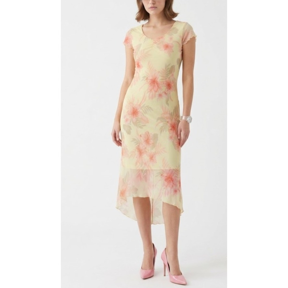 Vintage AGB Byer California Maxi Dress size 14 Floral High Low Chiffon Y2K